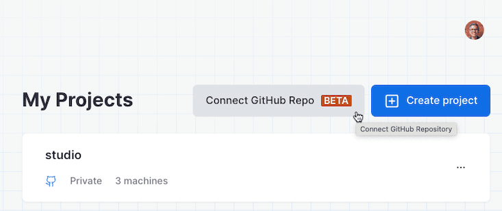 Connect a project to a GitHub repository by clicking the Connect GitHub button.